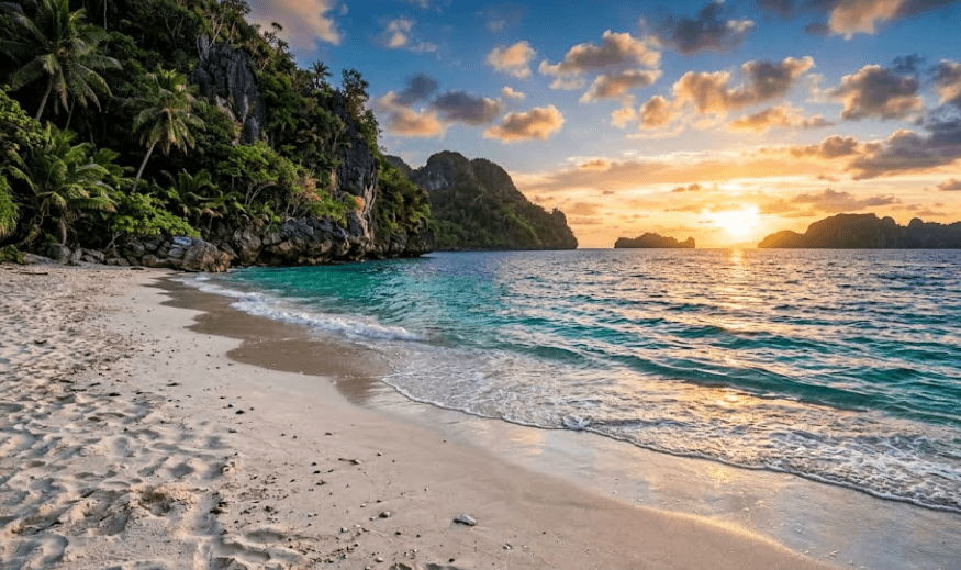 People relaxing on a sandy beach with an open ocean view