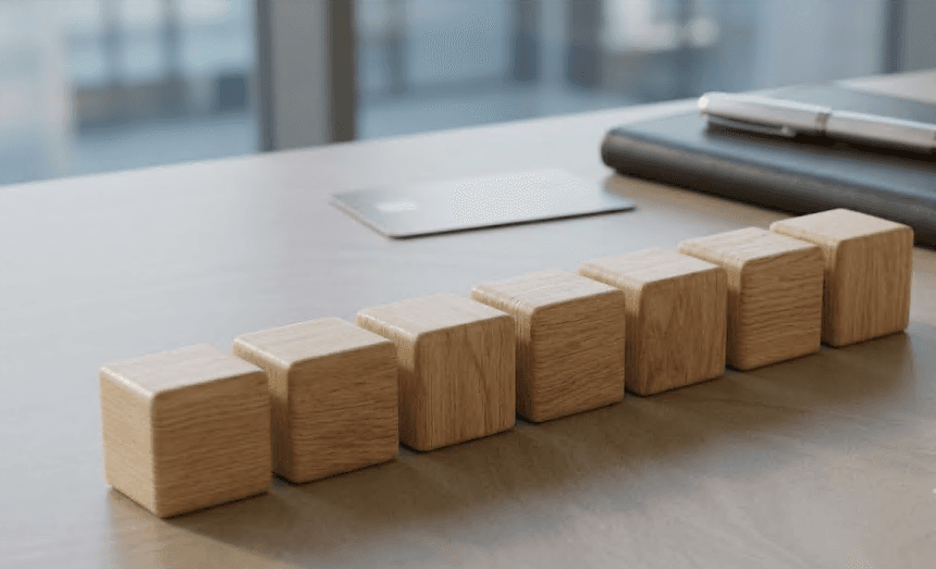 Wooden blocks arranged in a deliberate sequence.