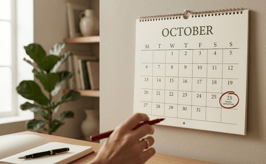 A wall calendar with a date circled in red.