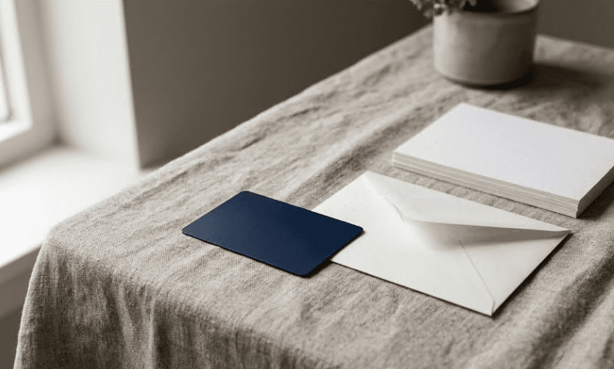 Navy credit card and open envelope on neutral surface illustrating a fee-change notice